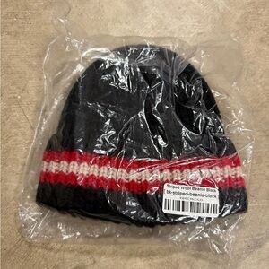 Bare Knuckles Black Striped Wool Beanie with Red and Cream Accents